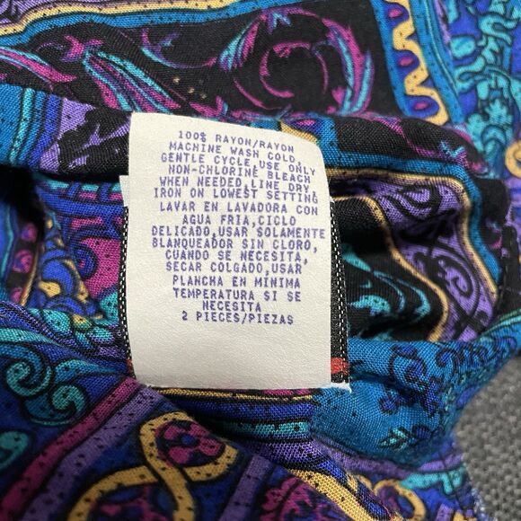 Vintage Special Effects Button Down Top 100% Rayon USA Made‎ Purple Blue Sz 16 T - Picture 7 of 9